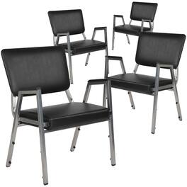 Emma + Oliver - 4 Pack 1000 lb. Rated Antimicrobial Bariatric medical Reception Arm Chair with Panel Back - Black Vinyl
