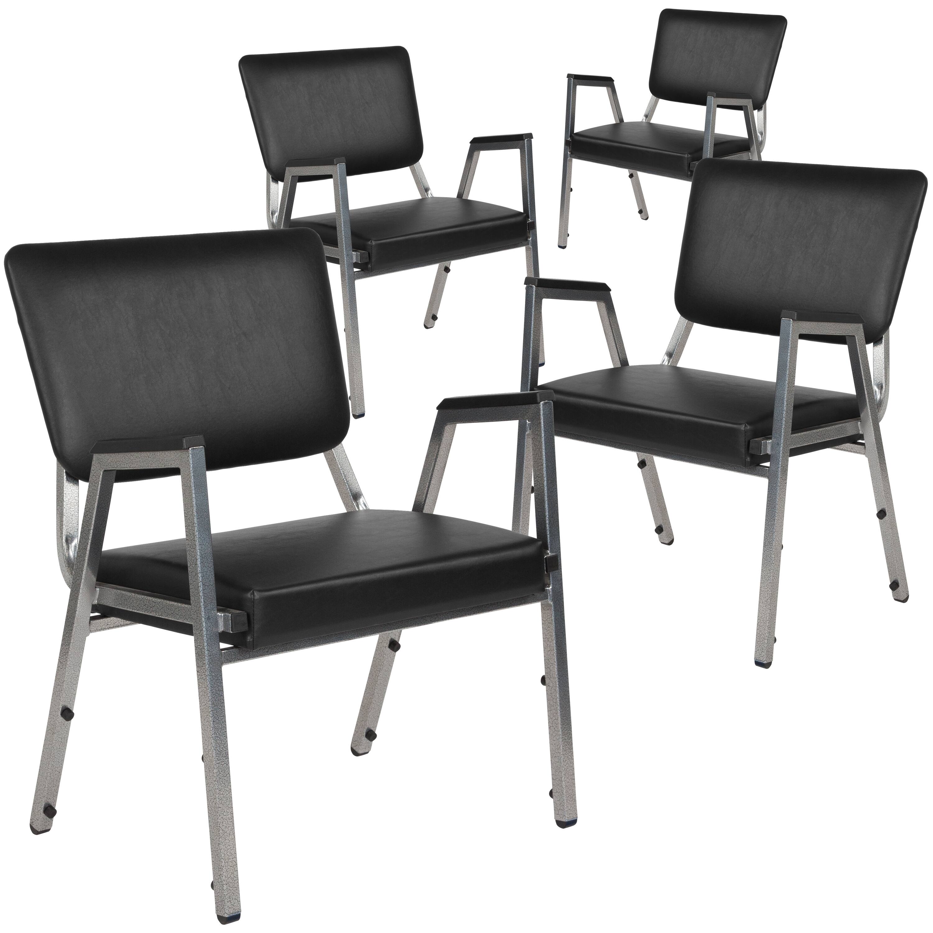 Front. Emma + Oliver - 4 Pack 1000 lb. Rated Antimicrobial Bariatric medical Reception Arm Chair with Panel Back - Black Vinyl.