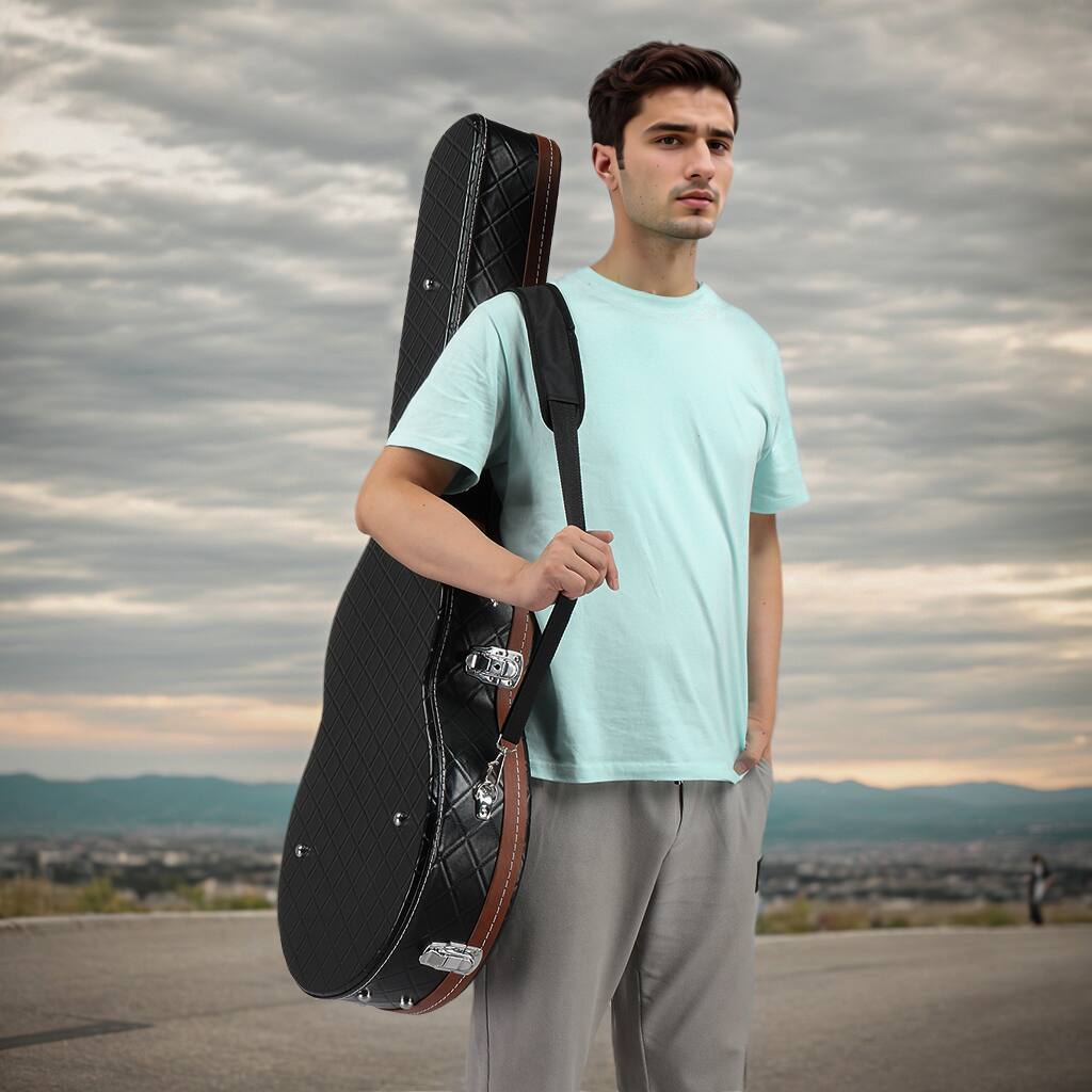 Angle. Winado - Electric Guitar Hard Case,Wooden Hard-Shell 42-In Protective Carrying Case for 335-Style Semi-Hollow Hollowbody Guitar.