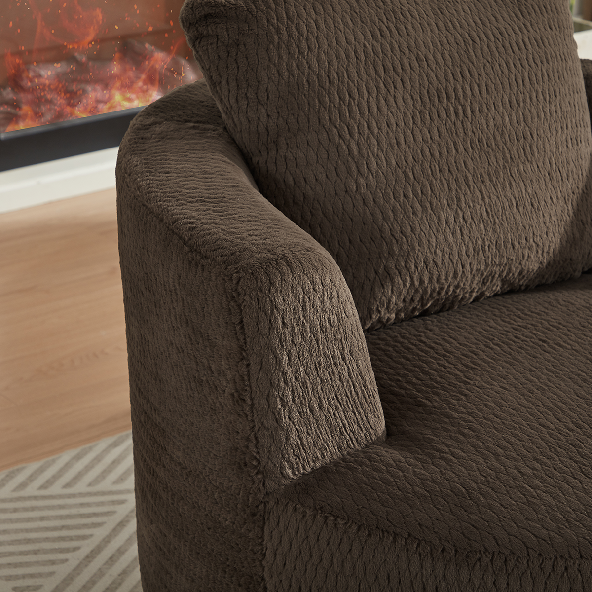Alt View 1. Trinkets Crazed - Barrel Accent Chair, 360° Swivel Round Upholstered Sofa, Modern Swivel Side Armchair - Brown.