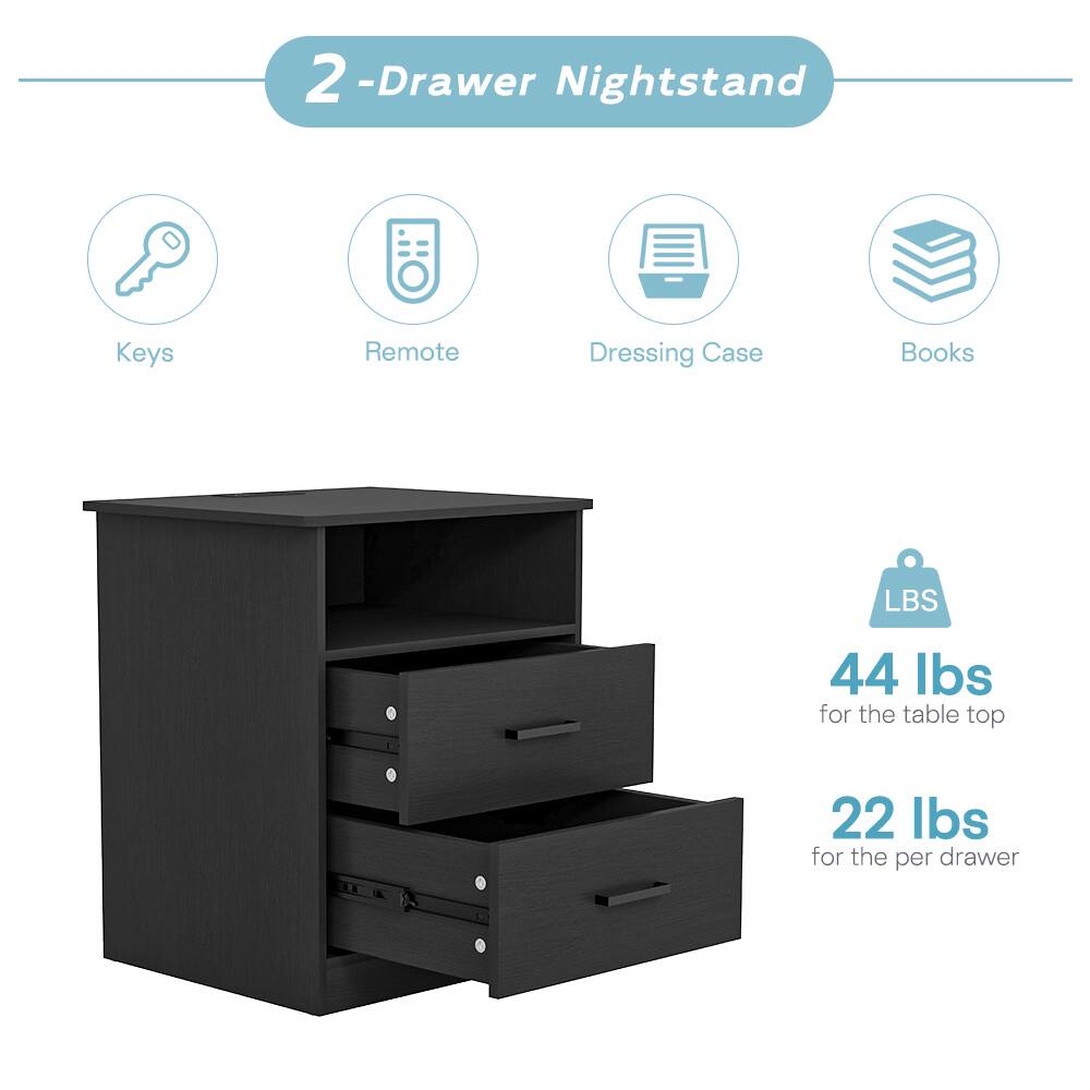 2-Drawer Nightstand

Keys  
Remote  
Dressing Case  
Books  

LBS  
44 lbs for the table top  
22 lbs for the per drawer