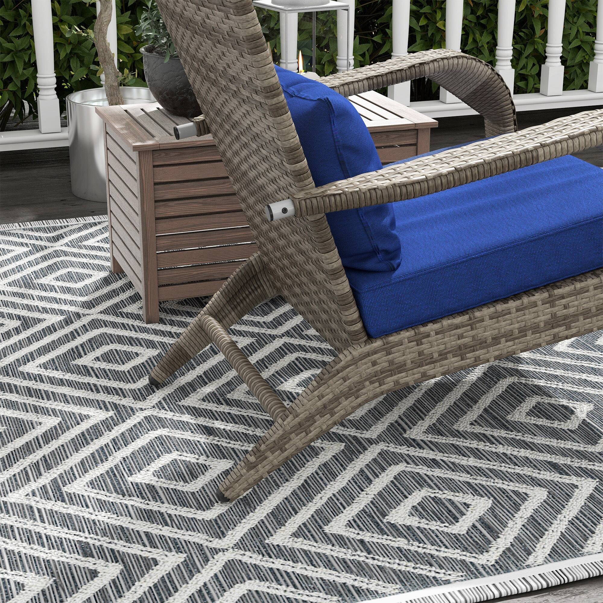 Alt View 7. Outsunny - Patio Wicker Adirondack Chair with Ottoman, Outdoor Fire Pit Chair with Cushions, High-Back, Large Seat & Armrests - Blue.