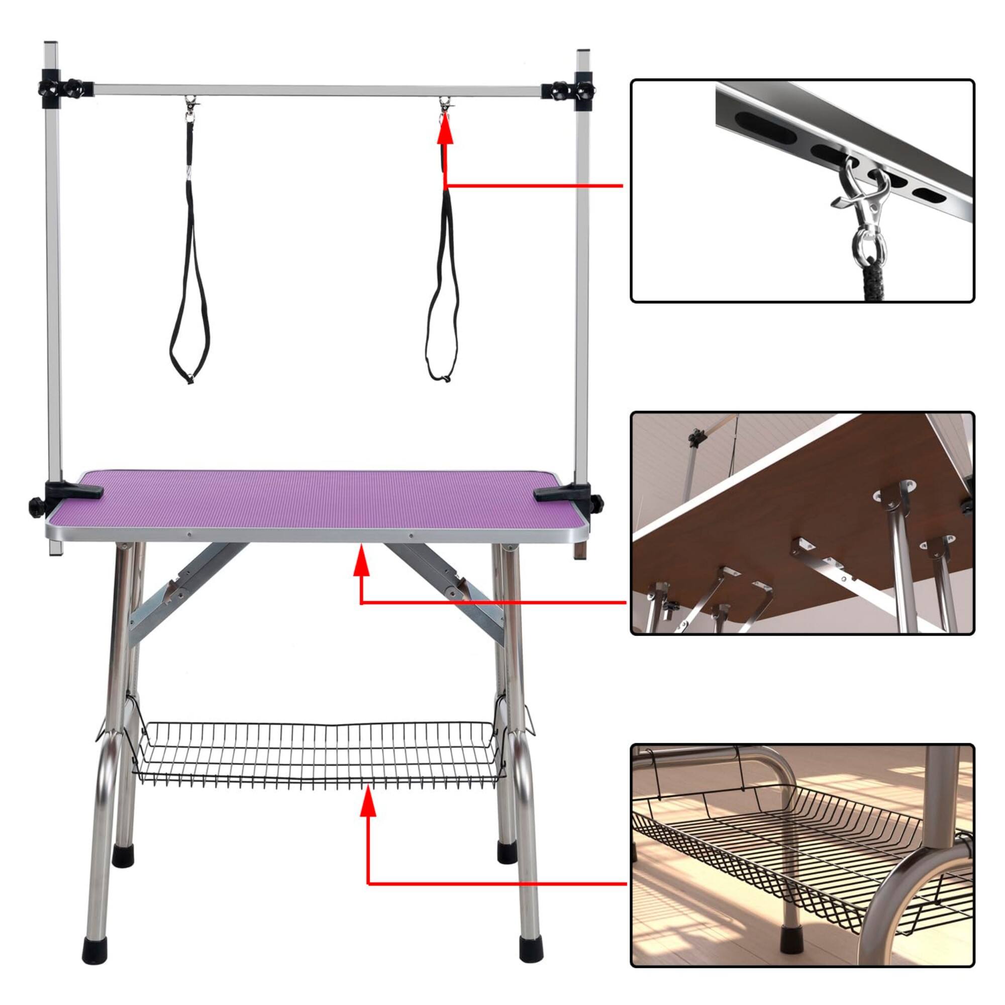 Alt View 3. Glintex - 36" Stainless steel Folding Pet Grooming Table，Dressing Table，Adjustable Arm and Storage Basket for Home and Pet Salon.