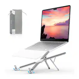 HongFei - Foldable Portable Laptop Stand, 6-Level Adjustable Ergonomic Aluminum Riser with 360° Support Feet for 10–16" Laptops - Silver
