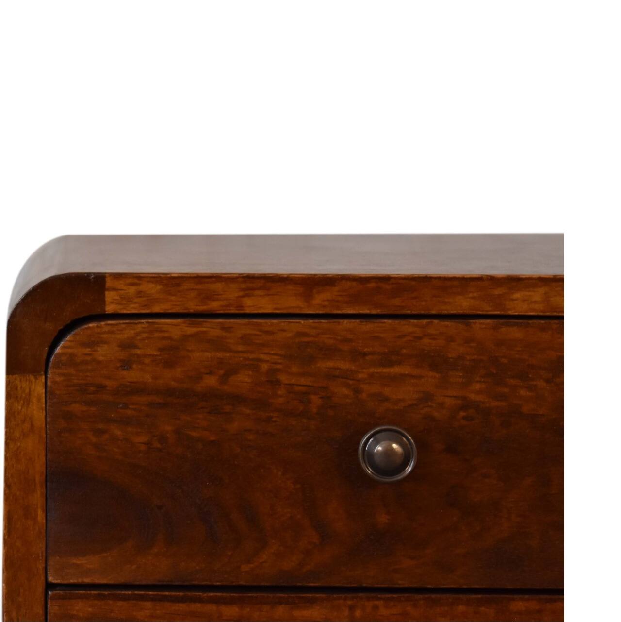 Alt View 1. Artisan Furniture - Artisan Furniture Solid Wood Mini Chestnut Curved Nightstand, 2 Drawers, Nordic legs, Brown - Chestnut.
