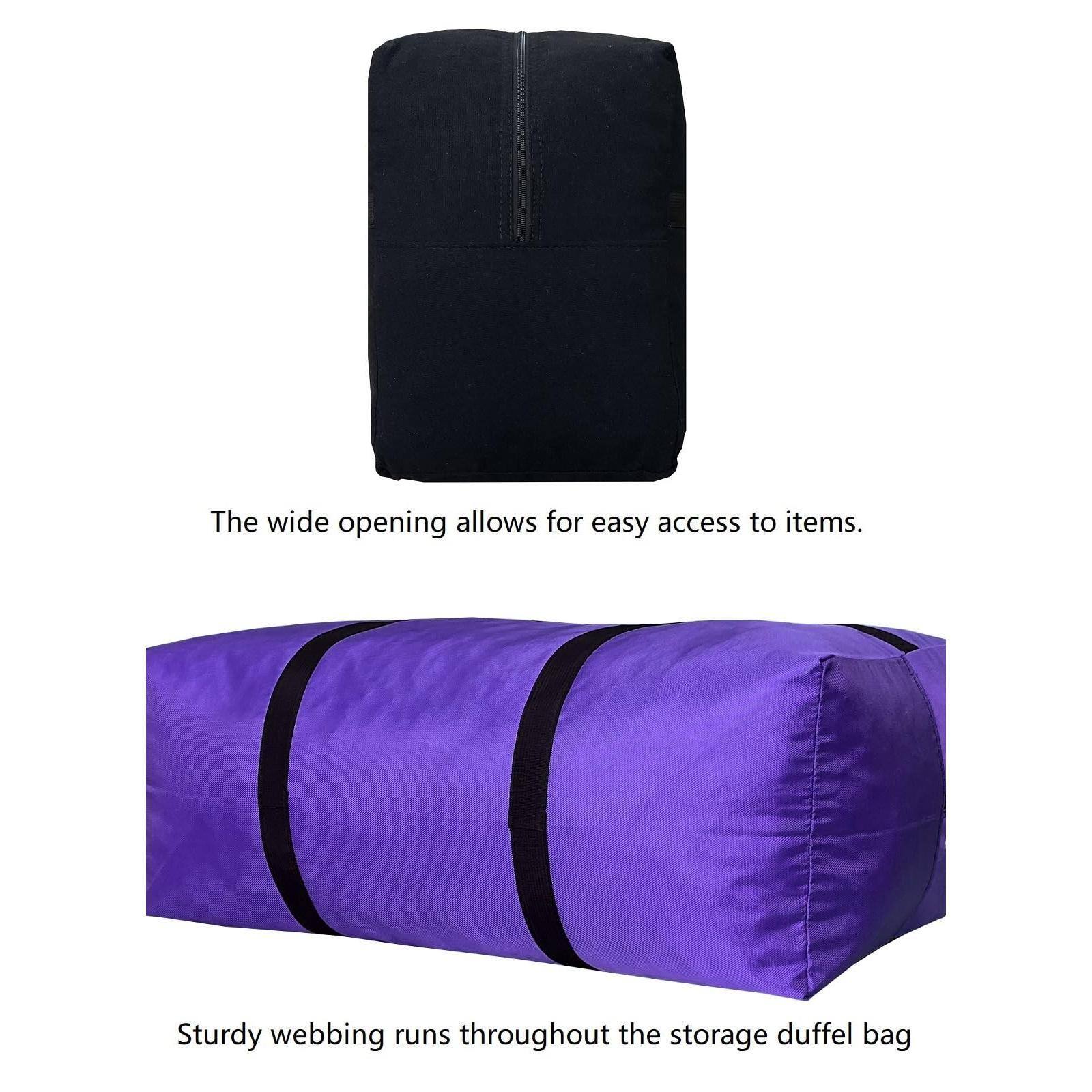 The wide opening allows for easy access to items.

Sturdy webbing runs throughout the storage duffel bag.