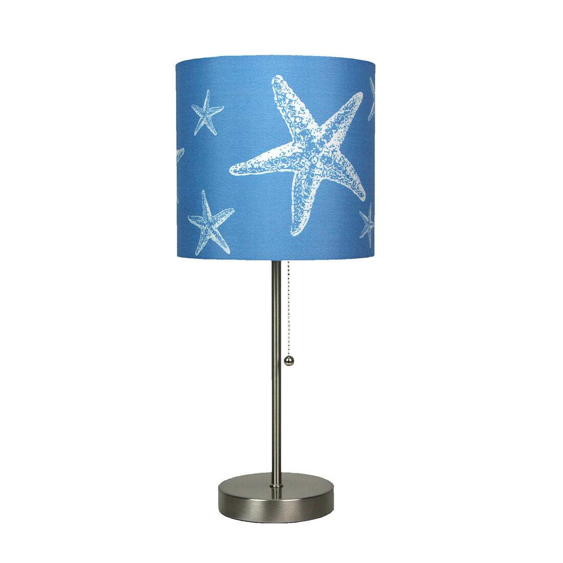 Front. Things2Die4 - Brushed Nickel Finish Table Lamp With Coastal Blue Starfish Shade - Blue.