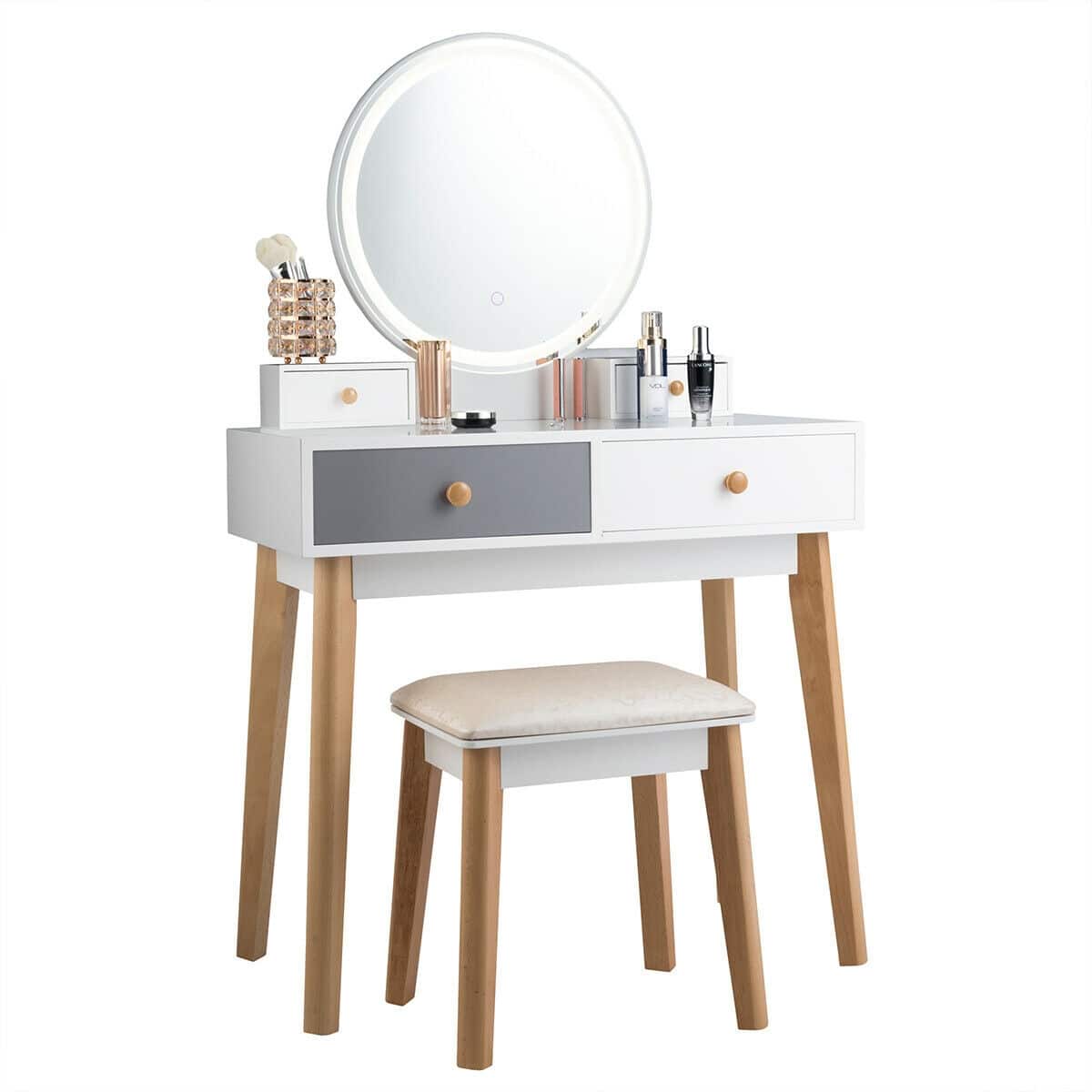 Ecooso - Makeup Vanity Desk with 4 Storage Drawers and LED Lighted Mirror for Modern Bedroom Use - White