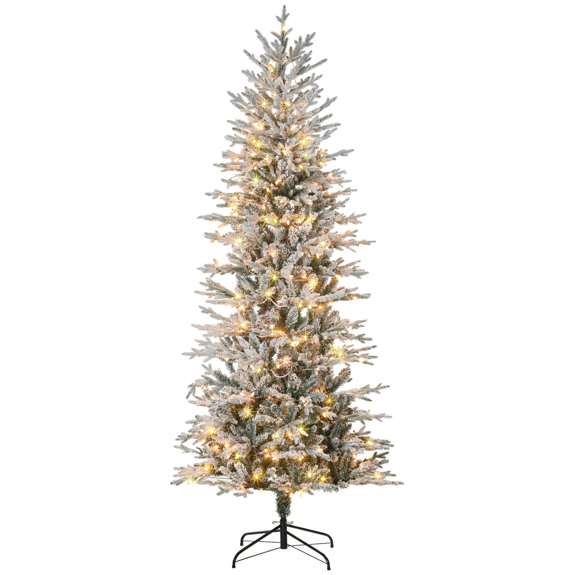 Front. Homcom - Prelit Hinged Artificial Christmas Tree, 850 Snow Flocked Branches 350 Yellow Lights - Green.