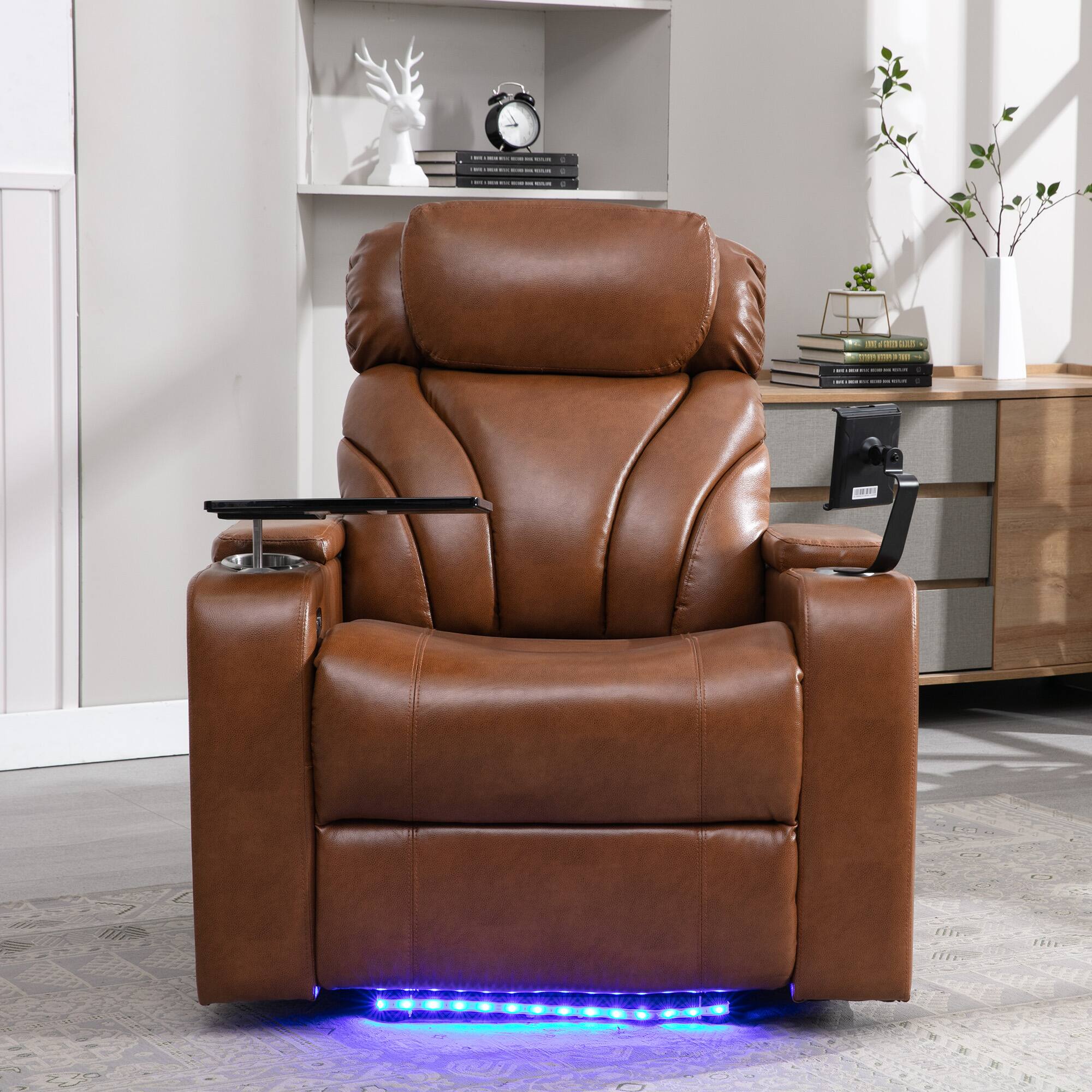 Alt View 4. APRILSOUL - Power Motion Recliner Electric Recliner with Usb Storage Cup Holder Bluetooth Speaker Light Brown - Gray.