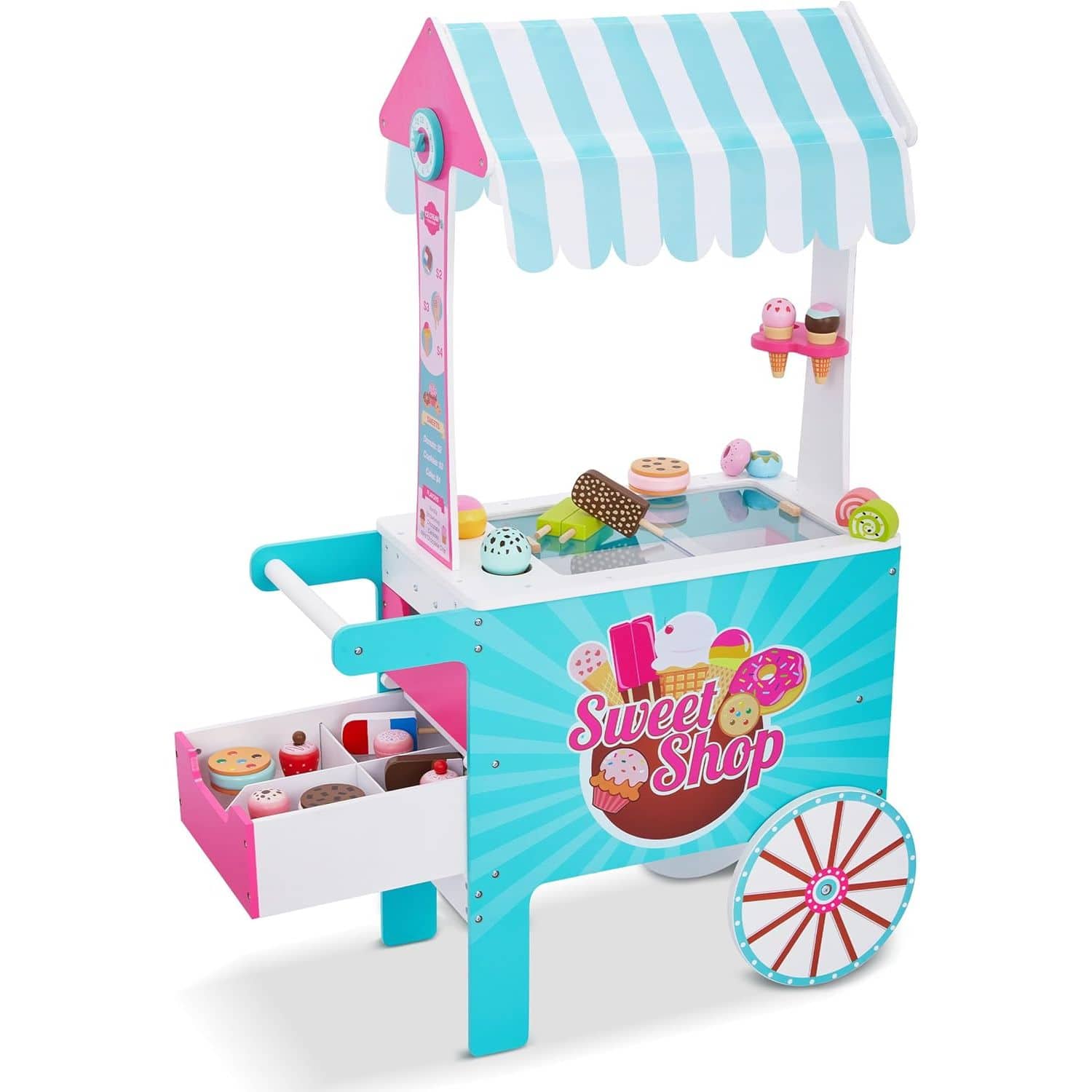 Lil' Jumbl - Wooden Sweet Treats Playset, Pretend Ice Cream Cart for Kids w/ 20+ Ice Cream Cone & More - Colorful