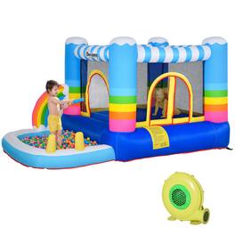 Outsunny - Inflatable Bounce House for Kids, 2-in-1 Jumping Castle, Indoor Outdoor Party, Trampoline, Pool, Carry Bag & Air Blower