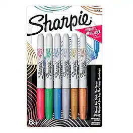 Sharpie - Permanent Markers, Fine Tip, Assorted Metallic, 6/Pack (2029678)