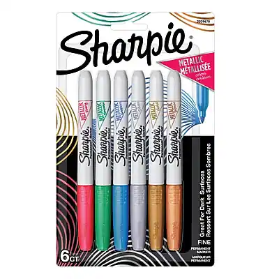 Sharpie METALLIC
METALLISÉE
6 CT
Fine Point
Permanent Marker
Great for Dark Surfaces
Sombres Surfaces
6c
PERMANENT MARKER
METALLIC
Sharpie
