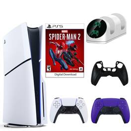 PS5 SpiderMan 2 Console with Purple Dualsense Controller, Dual Charging Dock and Silicone Sleeve - PlayStation 5
