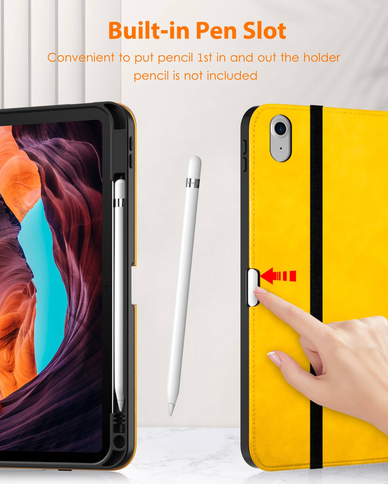 Built-in Pen Slot  
Convenient to put pencil 1st in and out the holder  
pencil is not included