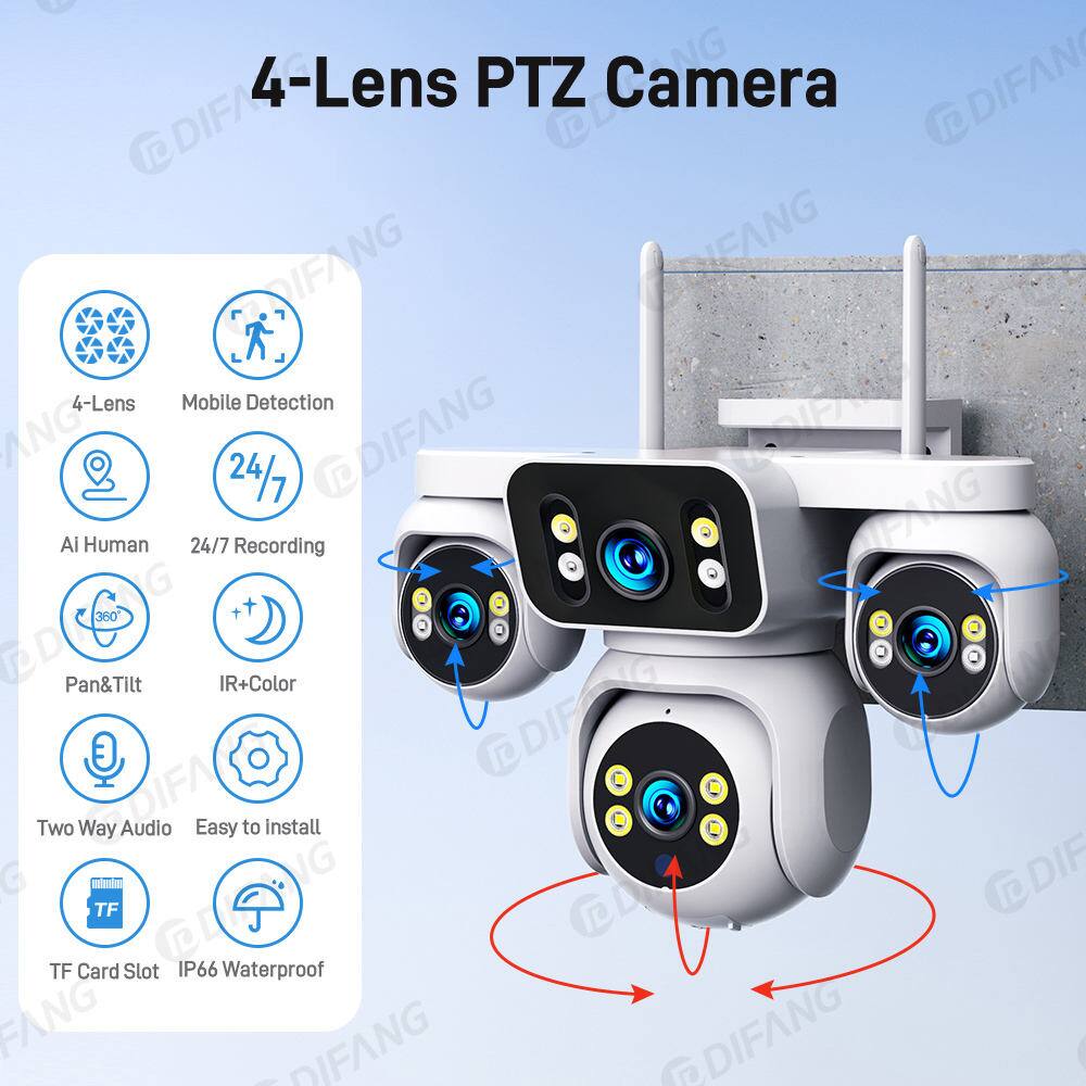 4-Lens PTZ Camera

- 4-Lens
- Mobile Detection
- AI Human
- 24/7 Recording
- Pan&Tilt
- IR+Color
- Two Way Audio
- Easy to Install
- TF Card Slot
- IP66 Waterproof