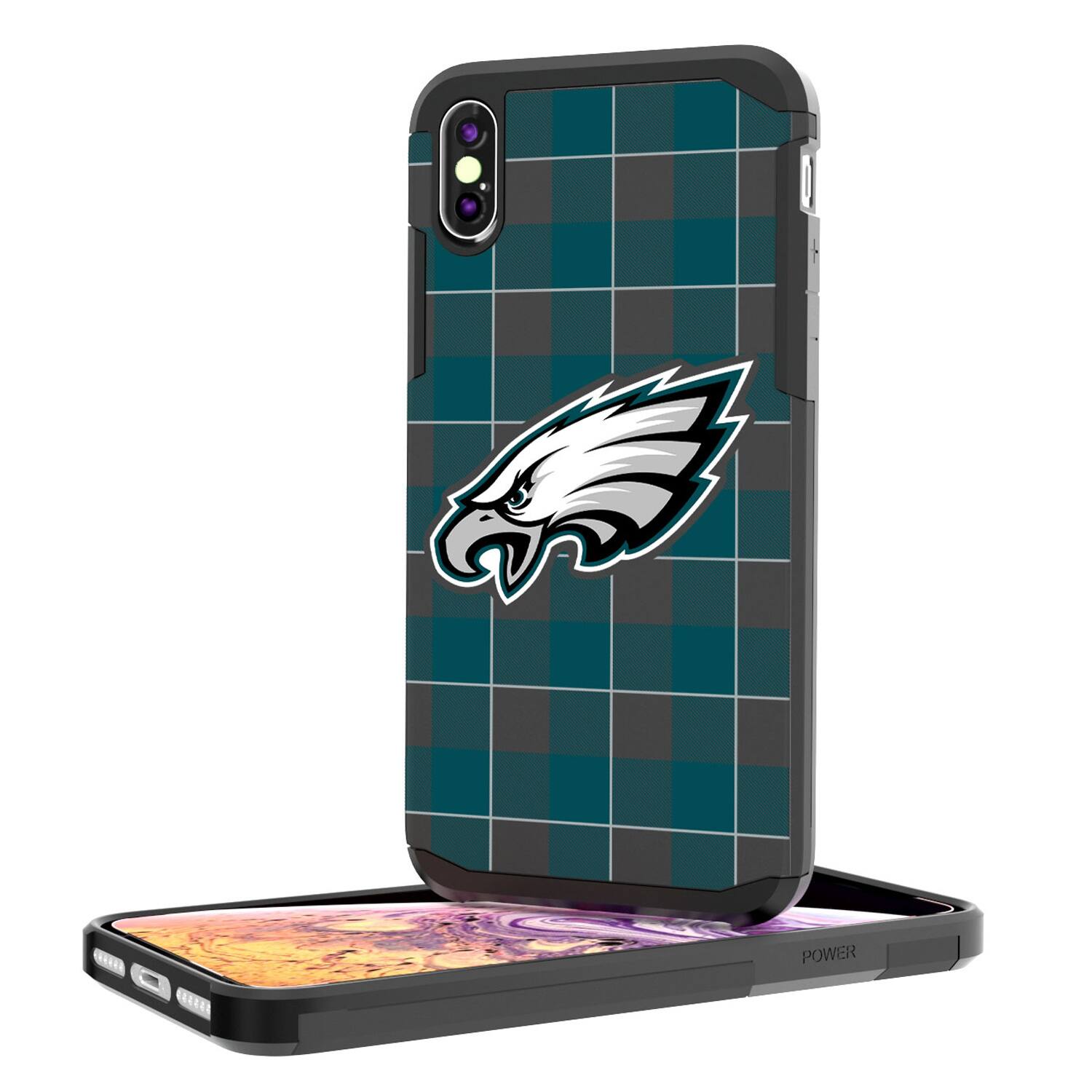 Alt View 1. Keyscaper - Philadelphia Eagles iPhone Rugged Plaid Design Case - 13 - Multicolor.