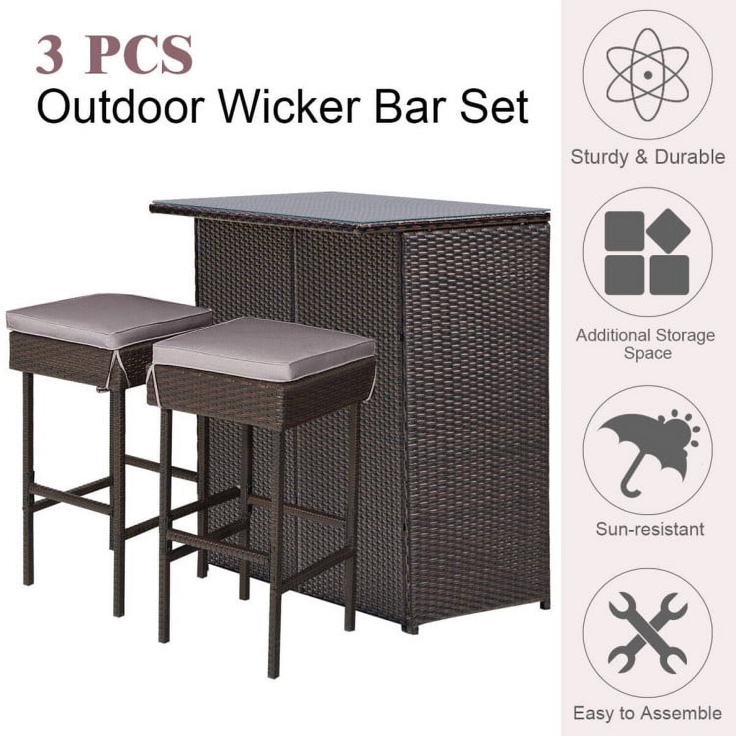 3 PCS Outdoor Wicker Bar Set

- Sturdy & Durable
- Additional Storage Space
- Sun-resistant
- Easy to Assemble