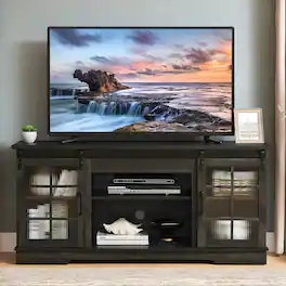 Chateau Abodes - 60" Classic TV Stand Entertainment Console with 2 Sliding Fluted Glass Tempered Doors for TV Up to 65" - Charcoal Grey