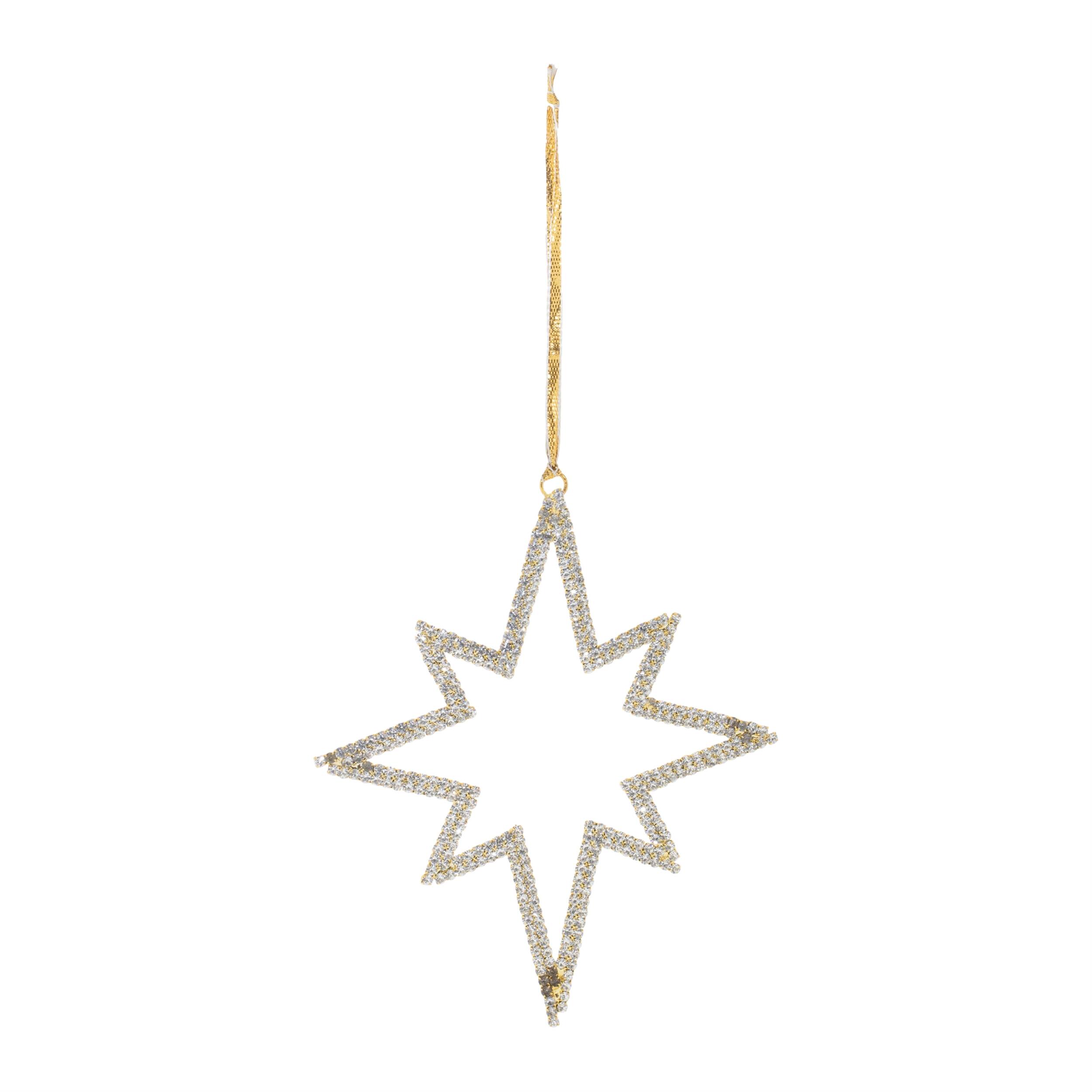 Angle. BreeBe - Jeweled Metal Star Ornament (Set of 12) - Gold, Gray.