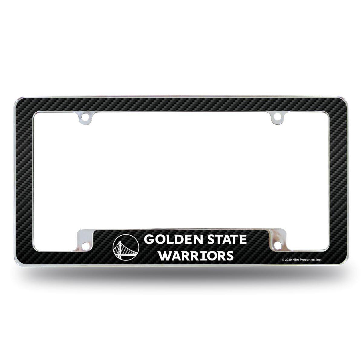 Golden State Warriors NBA Chrome Metal License Plate Frame with Carbon Fiber Design