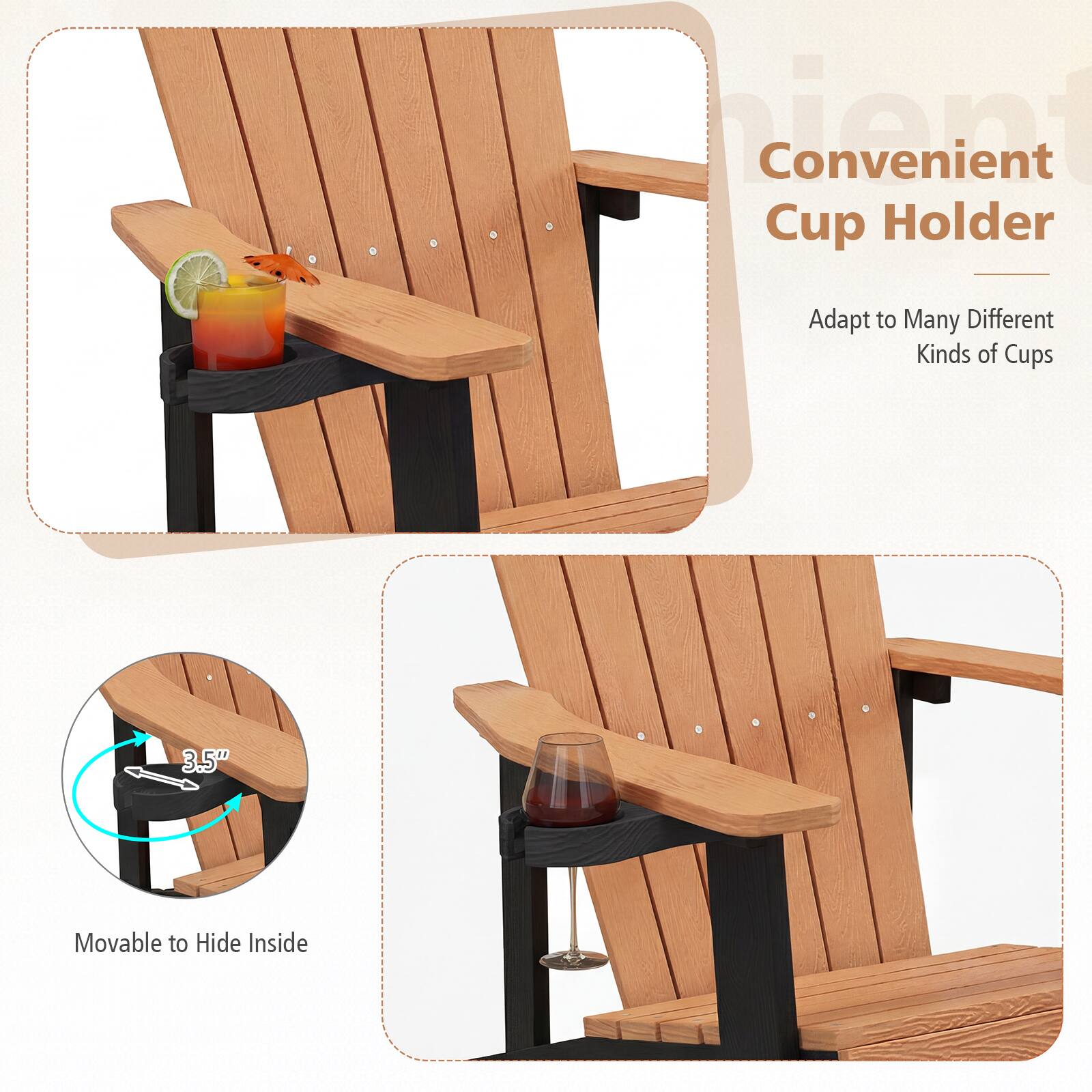 Convenient Cup Holder  
Adapt to Many Different Kinds of Cups  

3.5" Movable to Hide Inside