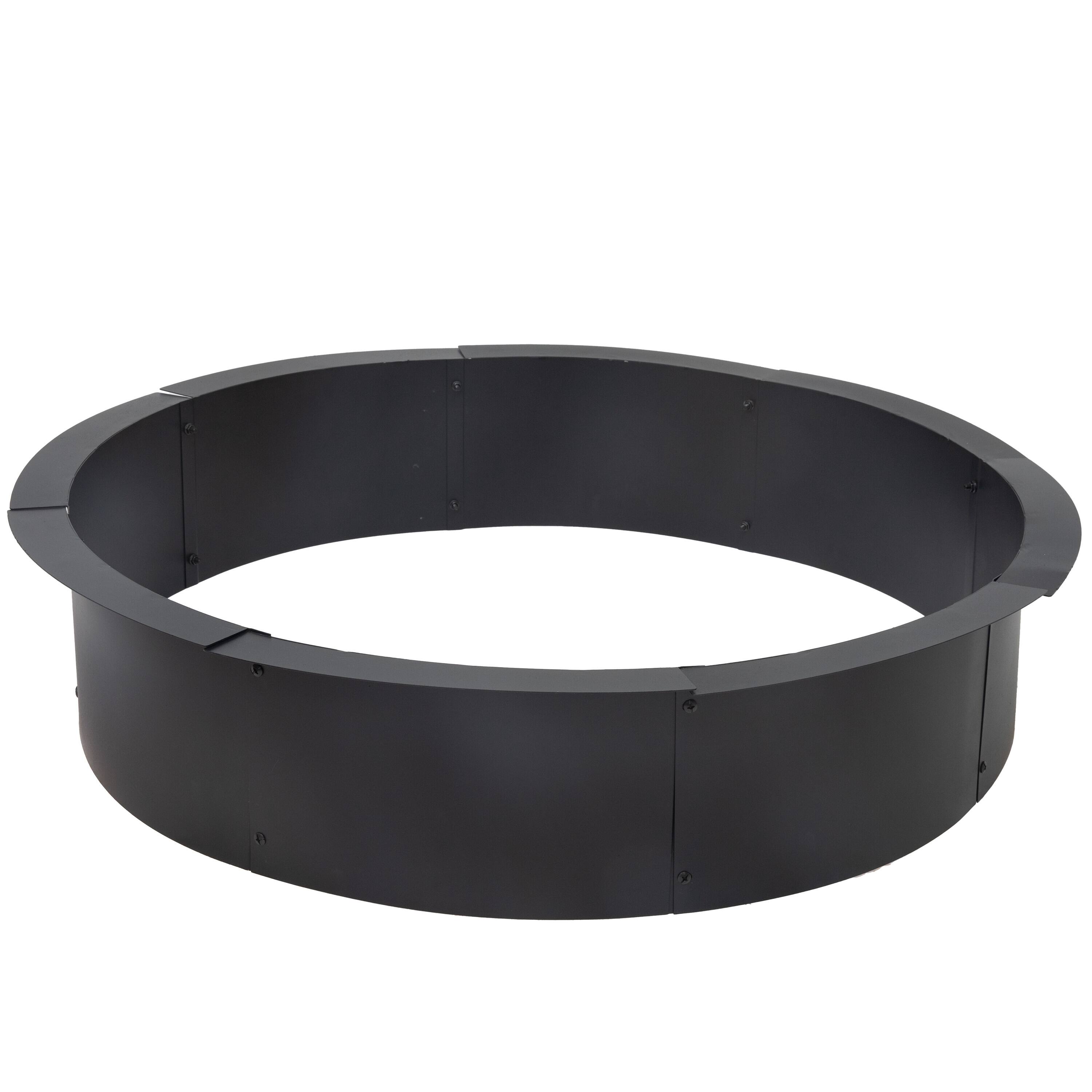 Front. Sunnydaze - Steel Fire Pit Ring Insert, Round, 39.5" Outer / 35.5" Inner Dia - Black.