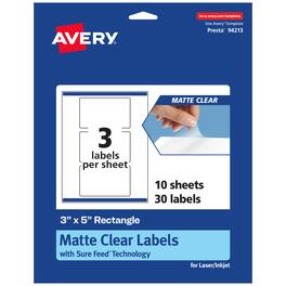Avery - Matte Rectangle Labels, 3" x 5", 30 Total - Clear