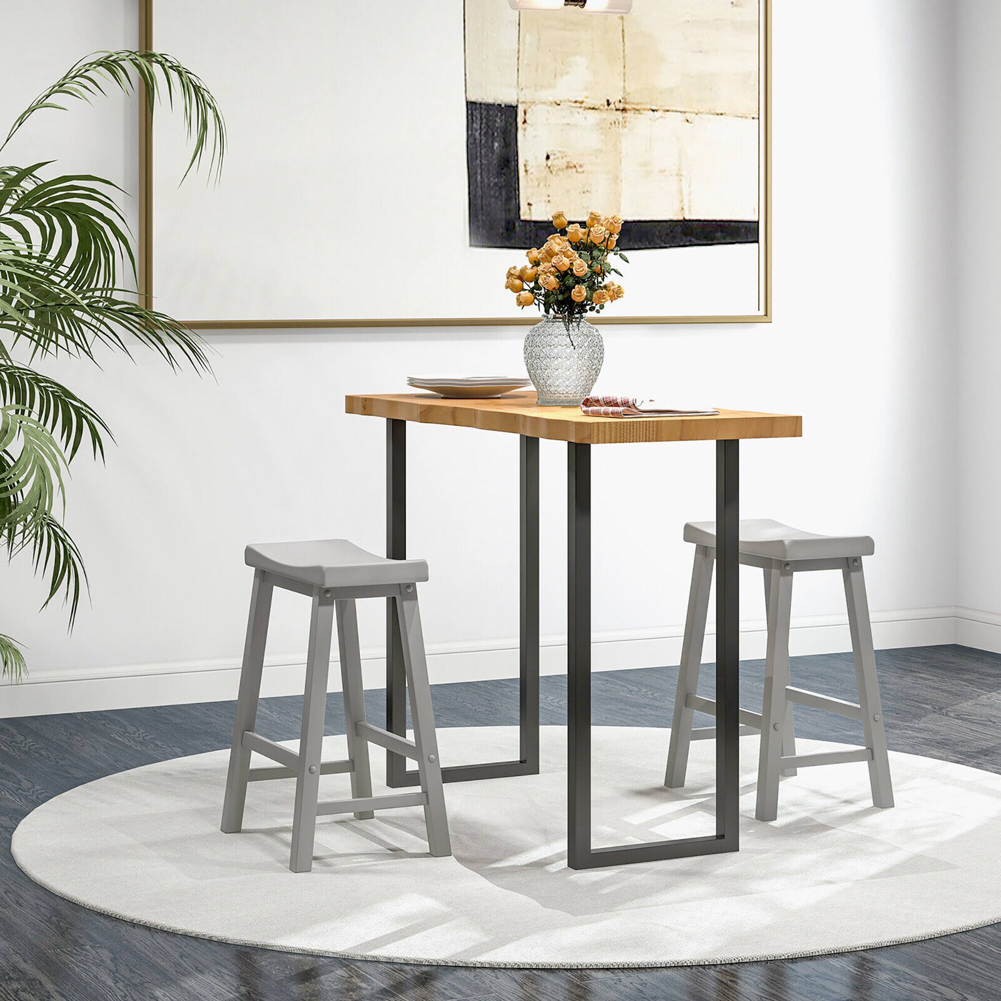 Alt View 3. Gymax - Gymax Set of 4 Saddle Bar Stools Counter Height Dining Chairs w/ Wooden Legs Grey - Grey.