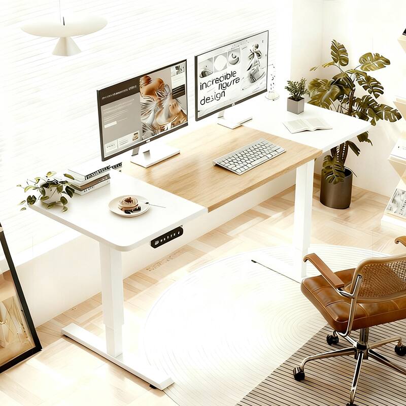 MERAVOM - 55"x24" Height Adjustable Electric Standing Desk, Stand Up office Desk, Home Office Computer Desk with 4 Memory Presets - White+Oak