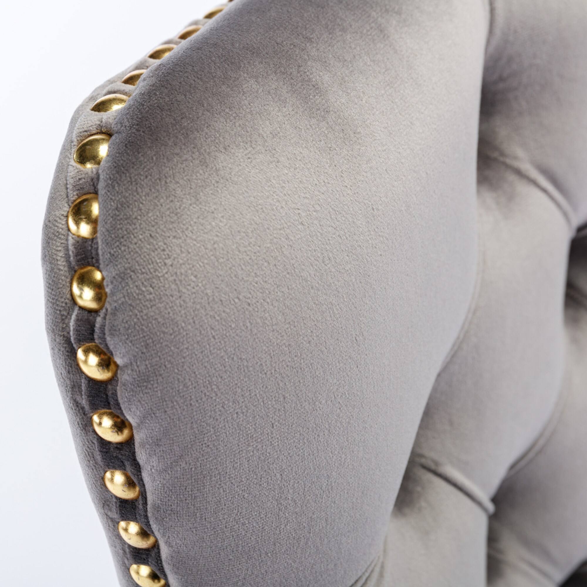 Alt View 4. GOODSILO - Modern Velvet Upholstered Office Chair with Tufted Button Design and Golden Metal Base for Home Workspace - Gray.