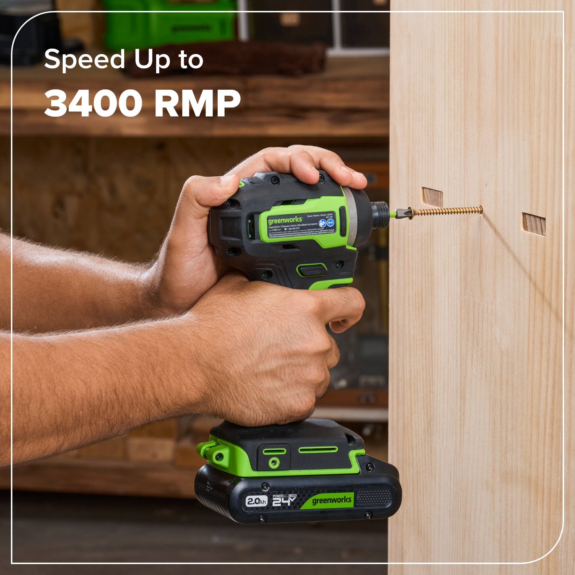 Speed Up to 3400 RPM  
greenworks  
2.0 Ah