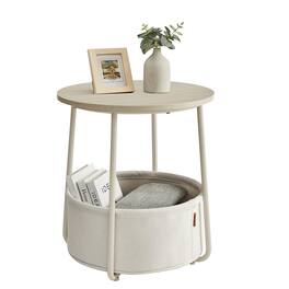 Songmics Home - Small Round Side End Table – Modern Nightstand with Fabric Basket Cream - White