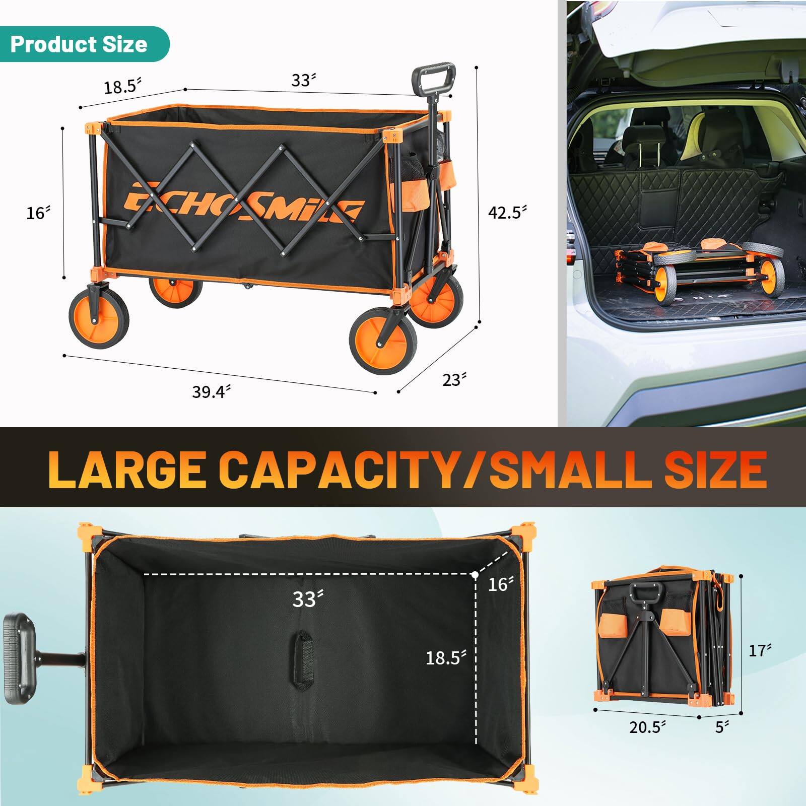 Product Size: 18.5" x 33" x 16"  
CHOSMIK: 42.5" x 39.4" x 23"  
Large Capacity/Small Size: 33" x 16" x 18.5"  
17" x 20.5" x 5"
