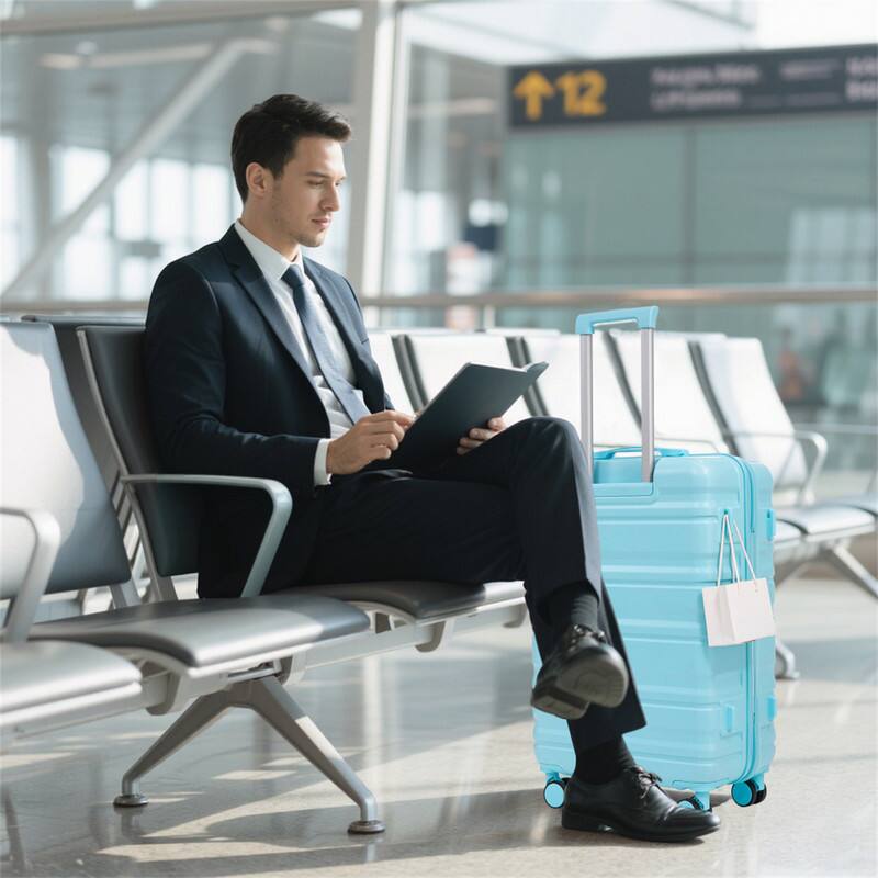 Back. HTUTWOO - TOURIST Luggage Sets - 20"/24"/28" 3 Pcs ABS Spinner Wheel Suitcase, Carry On, Matching Color, Combination Lock - Blue.