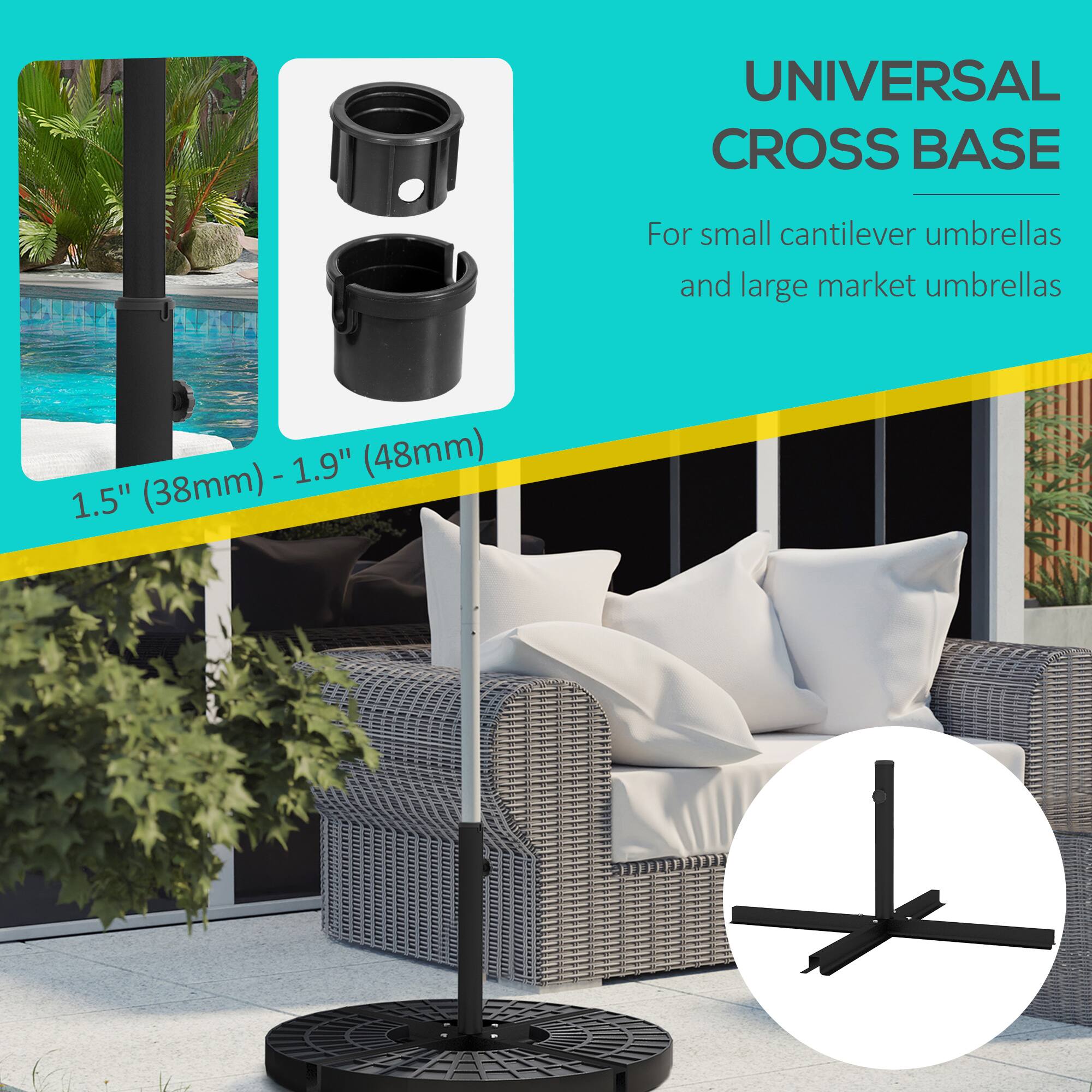 UNIVERSAL CROSS BASE  
For small cantilever umbrellas and large market umbrellas  

1.5" (38mm) - 1.9" (48mm)