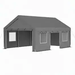 RYHNUYNE - 13x20 ft Canopy Dual Roll-Up Doors Waterproof Shelter Car Boat Patio Party Grey - Silver