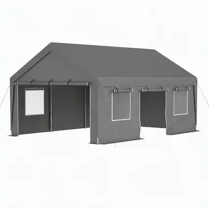 Front. RYHNUYNE - 13x20 ft Canopy Dual Roll-Up Doors Waterproof Shelter Car Boat Patio Party Grey - Silver.