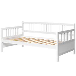 Pefilos - Twin Size Wooden Slats Daybed Bed with Rails, Modern Bed Frame for Teens - White