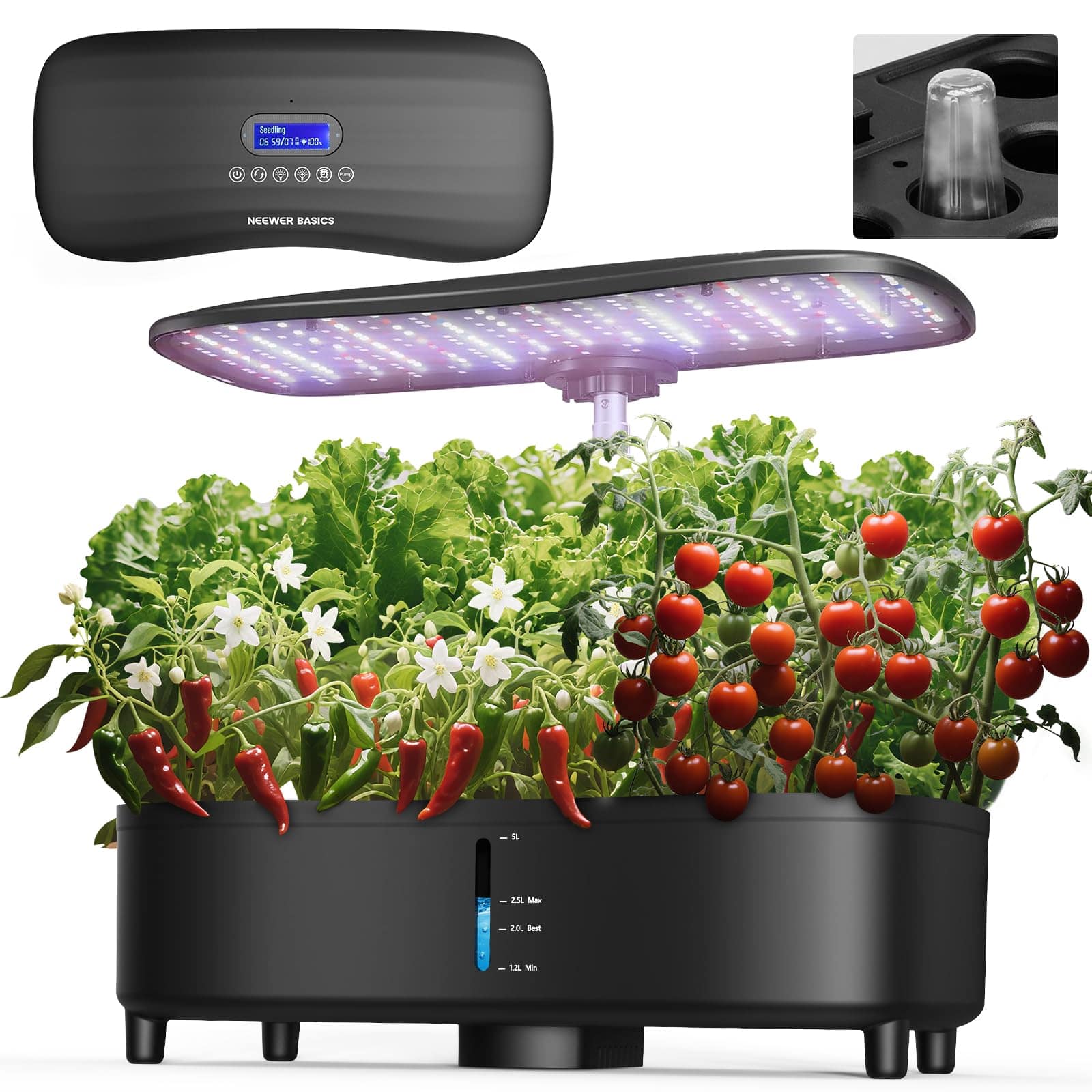 Neewer - Basics Aeroponics Growing Kit, Atomization Tech, LED Grow Light, HGS02 - Black