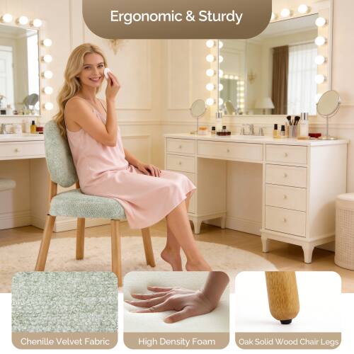 Ergonomic & Sturdy

Chenille Velvet Fabric
High Density Foam
Oak Solid Wood Chair Legs