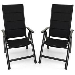 Gymax - Set of 2 Patio Folding Chairs Lightweight Outdoor Dining Chairs w/ Padded Seat - Black