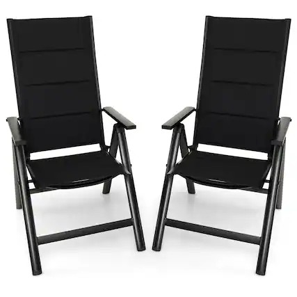 Front. Gymax - Gymax Set of 2 Patio Folding Chairs Lightweight Outdoor Dining Chairs w/ Padded Seat - Black.
