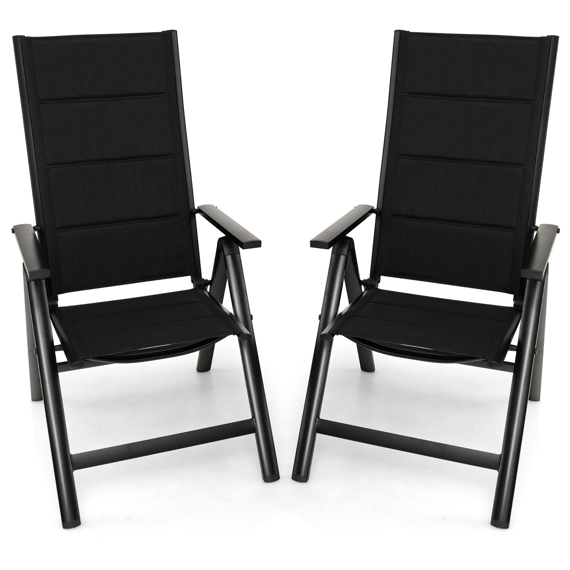 Front. Gymax - Gymax Set of 2 Patio Folding Chairs Lightweight Outdoor Dining Chairs w/ Padded Seat - Black.