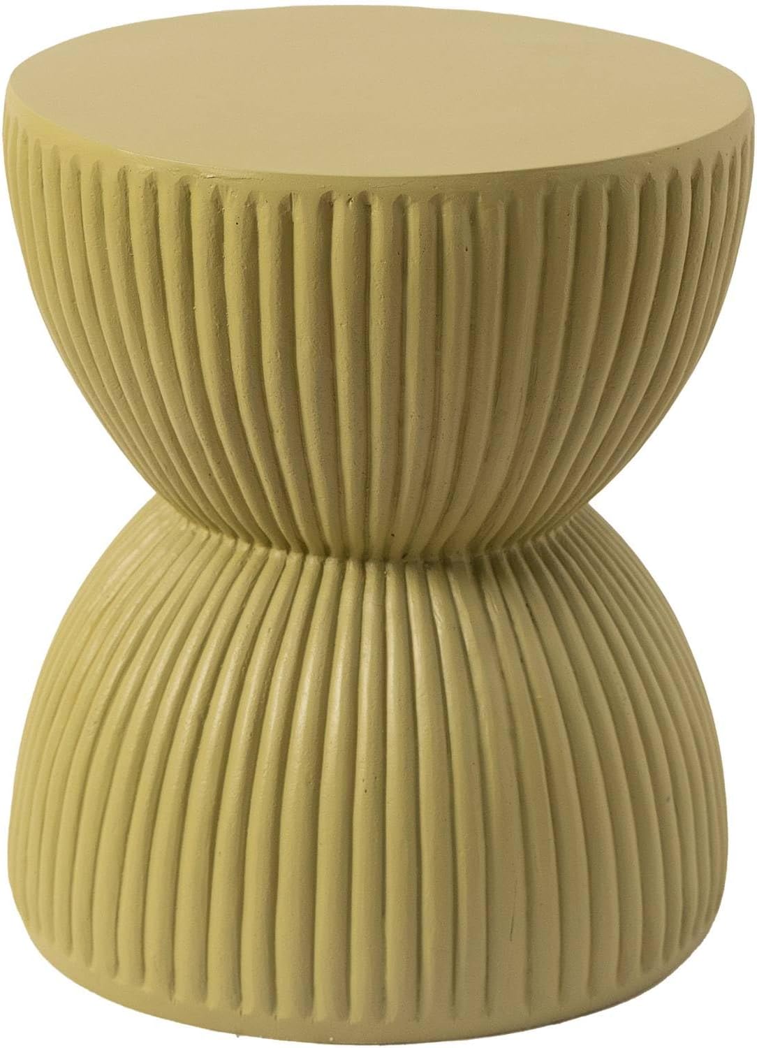 Alt View 2. LeisureMod - Spire Modern Ribbed Hourglass Accent Table, Fiberstone Indoor/Outdoor End Table & Plant Stand, Fully Assembled - Olive Yellow.