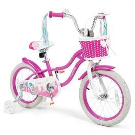 Costway - 16" Kids Bike with Training Wheels Hand Coaster Brakes Adjustable Seat Handlebar - Rose Red