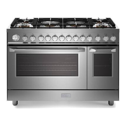 Front. Verona - Verona Ultima 48" Gas Range with 6 Brass Burners, Griddle in Stainless Steel - Stainless Steel.