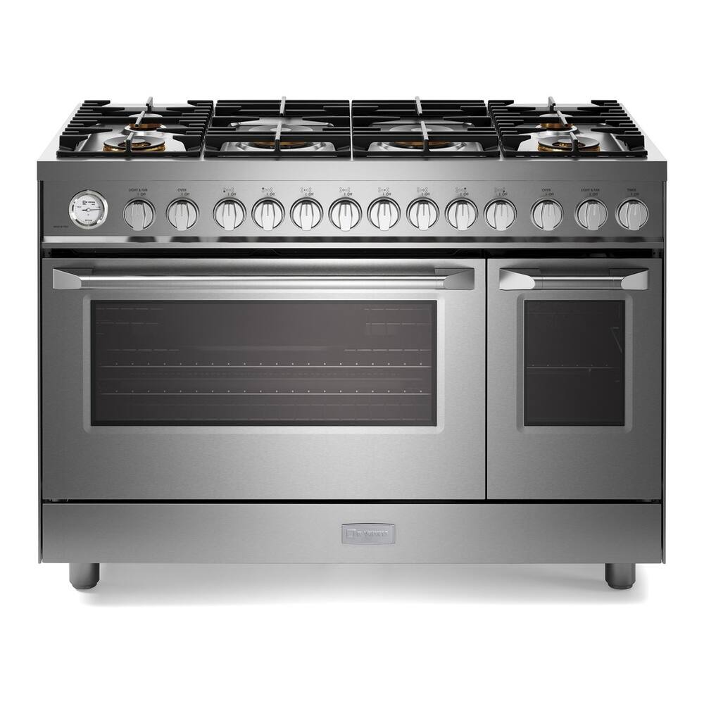 Front. Verona - Verona Ultima 48" Gas Range with 6 Brass Burners, Griddle in Stainless Steel - Stainless Steel.