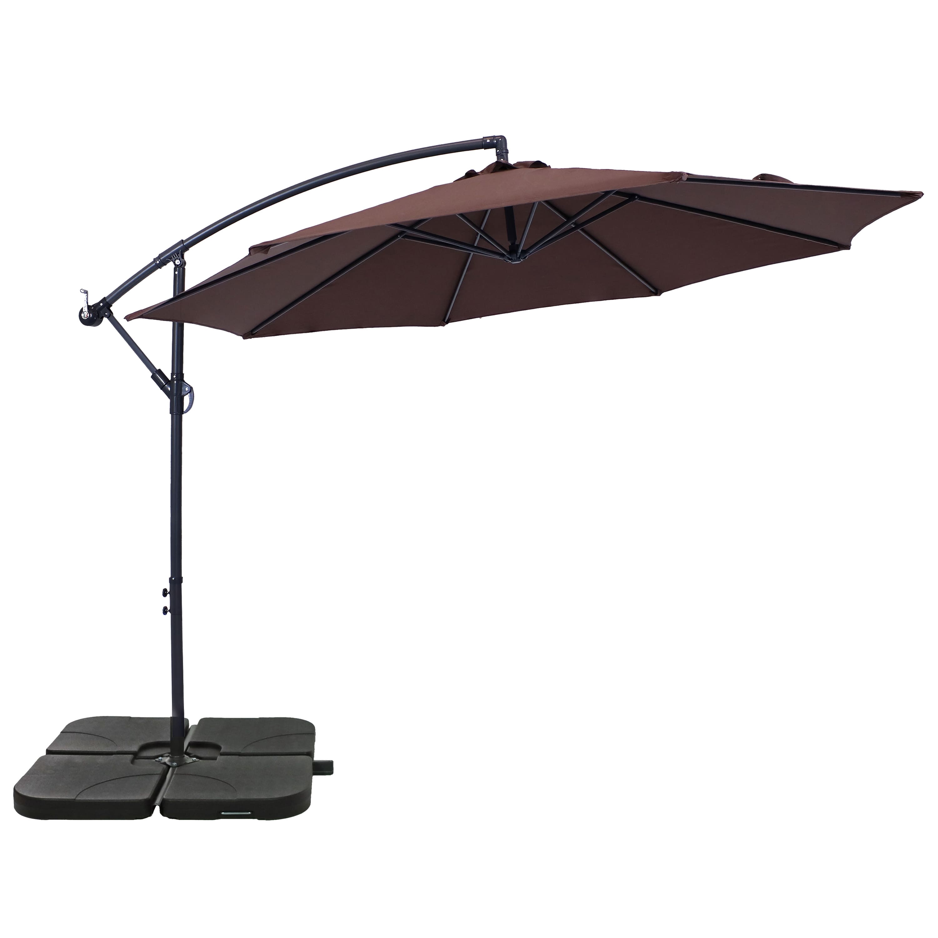 Sunnydaze - 10' Offset Patio Umbrella with 4-Piece Square Base Set - Brown
